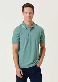 Мятная футболка приталенного кроя с логотипом и воротником-поло Beymen