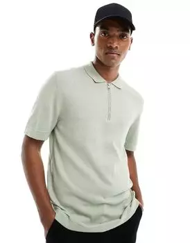 Мятная трикотажная рубашка-поло на молнии Jack & Jones