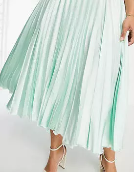 Мятно-зеленая атласная плиссированная юбка миди ASOS DESIGN Curve