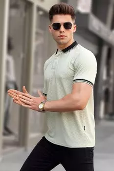 Мятно-зеленая базовая футболка с воротником-поло 5893 MADMEXT