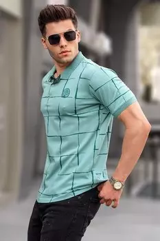 Мятно-зеленая футболка с воротником-поло с рисунком 5887 MADMEXT