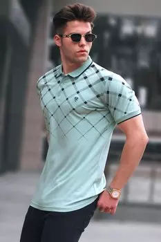 Мятно-зеленая мужская футболка с воротником-поло на пуговицах 5867 MADMEXT