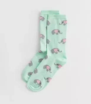 Мятно-зеленые носки с принтом слонов New Look, мятно-зеленый