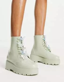 Мятно-зеленые резиновые ботинки на шнуровке с бабочкой ASOS DESIGN Guava