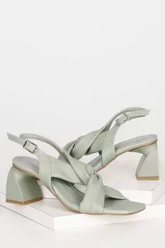 Мятно-зеленые женские босоножки на толстом каблуке с перекрестными ремешками 35535 GNDER(R), зеленый