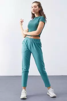 Мятно-зеленый женский спортивный костюм с высокой талией и удобной формой, низ спортивного костюма скинни TOMMYLIFE