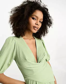 Мятное платье миди со складками и драпировкой ASOS DESIGN