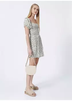 Мятное женское мини-платье с квадратным воротником и цветочным принтом с рукавами-фонариками Limon