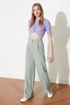 Мятные широкие тканые брюки со складками Trendyol, зеленый