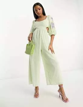 Мятный комбинезон-кюлот с вышивкой ASOS
