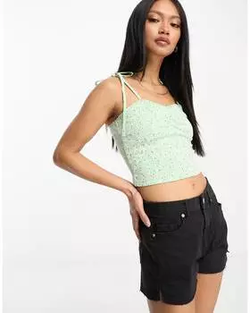 Мятный топ с кружевной отделкой и завязками ASOS DESIGN