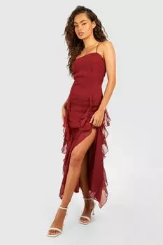 Мятое платье-комбинация Midaxi boohoo, красный