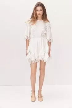 Мятое платье с кружевом H&M, белый