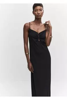 Мятое платье с вырезом Mango, черный