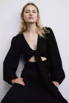 Мятое платье с завязками H&M, черный