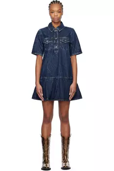 Мятую футуристическую джинсовую мини-юбку Ganni, синий