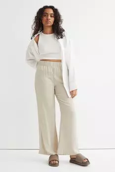 Мятые брюки H&amp;M, светло-бежевый