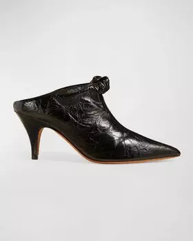 Мятые кожаные мюли Rowan с бантом Khaite, цвет Black