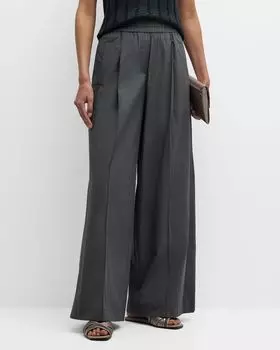 Мятые широкие брюки Brunello Cucinelli, цвет C651 Charcoal