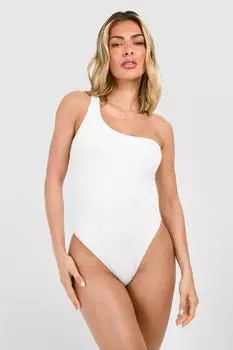 Мятый купальник на одно плечо boohoo, белый