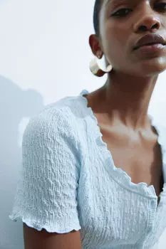 Мятый топ на пуговицах спереди H&M, синий