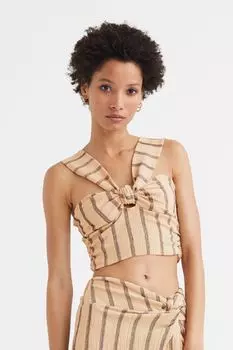 Мятый топ с декоративным узлом H&amp;M, бежевый/полосатый
