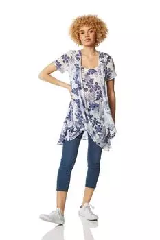 Мятый топ с короткими рукавами и цветочным принтом Roman, синий