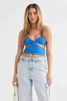 Мятый топ с вырезами H&amp;M, ярко-голубой