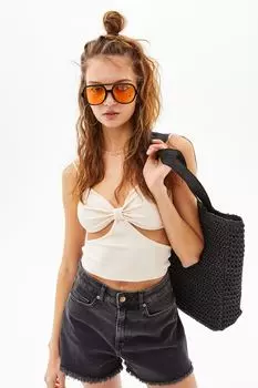 Мятый топ с вырезами H&amp;M, светло-бежевый