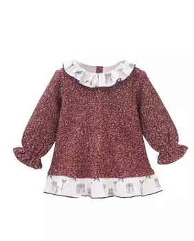 Мраморное платье для девочки с рюшами и принтом «Париж» Dadati, гранатовый