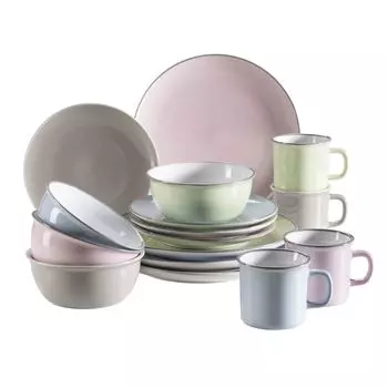 Mser 931447 Maila Красочный винтажный набор керамической посуды на 4 персоны, набор посуды в современном стиле ретро, керамическая посуда, разноцветные, 16 предметов (1 комплект)