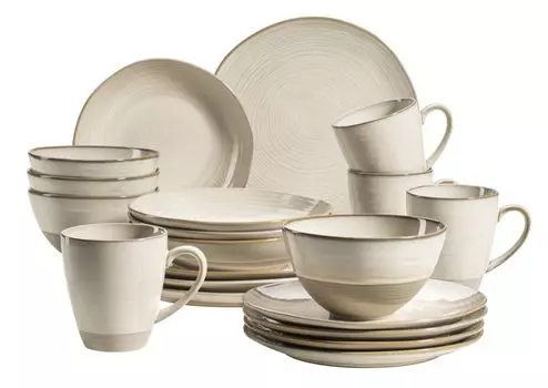 Mser 931512 Nottingham Винтажный набор посуды на 4 персоны, комбинированный сервиз в ретро-стиле, керамика, бежевый, 20 предметов (1 комплект)