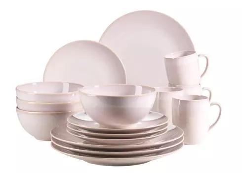 Mser 931545 Набор посуды Ossia на 4 персоны в средиземноморском винтажном стиле, комбинированный сервиз, фарфор, розовый, 16 предметов (1 комплект)