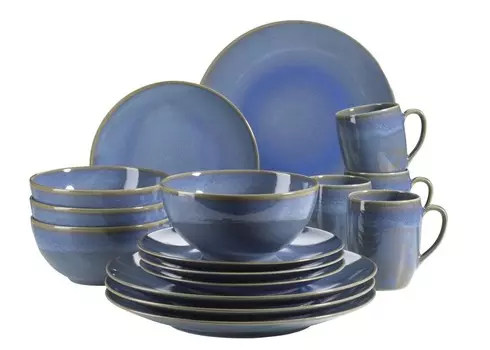 Mser 931547 Набор посуды Ossia на 4 персоны в средиземноморском винтажном стиле, комбинированный сервиз, фарфор, голубой, 16 предметов (1 комплект), светло-синий