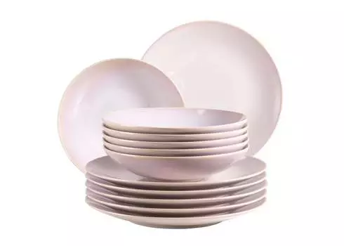 Mser 931553 Набор тарелок Ossia на 6 человек в средиземноморском винтажном стиле, современный обеденный сервиз с тарелками для супа и обеденными тарелками, фарфор, розовый, 12 предметов (1 набор)