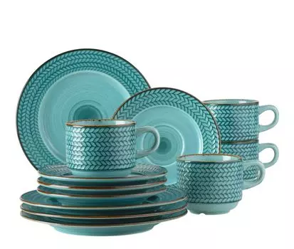 Mser Prospero 931942 Кофейный сервиз на 4 персоны, фарфор, круглый, синий (1 набор, 12 предметов)