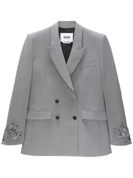 MSGM двубортный пиджак с цветочной аппликацией, серый