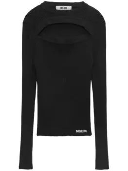 MSGM джемпер в рубчик с вырезом, черный