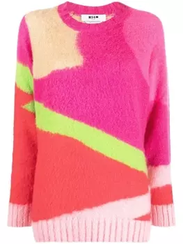MSGM джемпер в стиле колор-блок с абстрактным узором, розовый