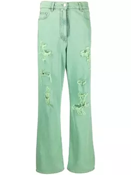 MSGM джинсы с эффектом потертости и логотипом, зеленый