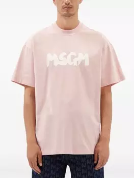 MSGM футболка из хлопка с начесом и логотипом, розовый
