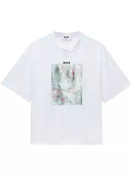 MSGM футболка с графическим принтом и открытыми плечами, белый