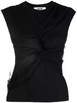 MSGM футболка с круглым вырезом и бантом, черный