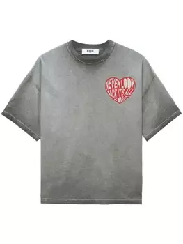 MSGM футболка с приспущенными плечами и принтом, серый