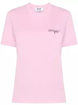 MSGM футболка с вышитым логотипом, розовый