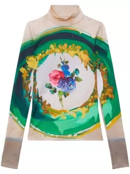 MSGM футболка с высоким воротником и цветочным принтом, нейтральный цвет