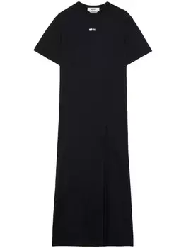 MSGM хлопковое макси-платье с логотипом, черный