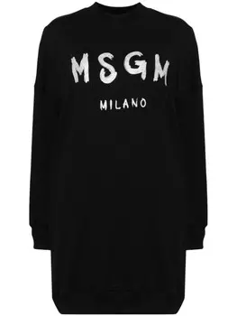 MSGM хлопковое платье-свитшот с логотипом, черный