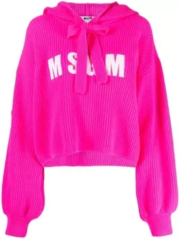 MSGM худи из смесовой шерсти с нашивкой-логотипом, розовый