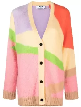 MSGM кардиган в стиле колор-блок с V-образным вырезом, нейтральный цвет